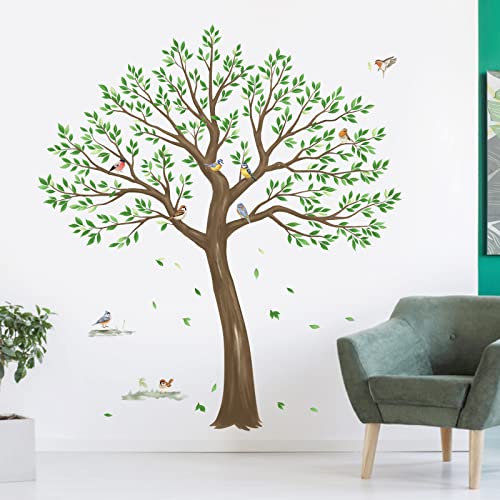 wondever Wandtattoo Groß Baum (W*H: 143 x 160cm) Wandaufkleber Grüne Blätter Fliegende Vögel Wandsticker Wanddeko für Wohnzimmer Kinderzimmer Schlafzimmer von wondever