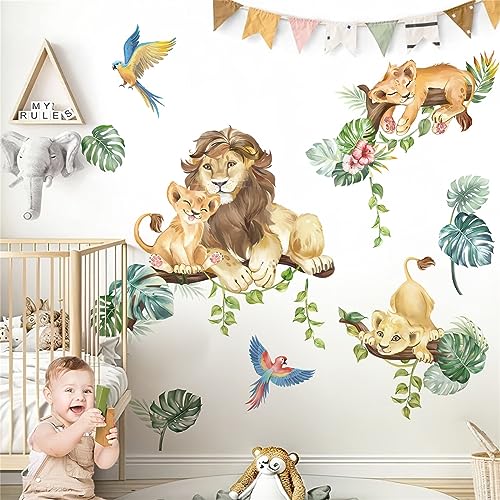 wondever Wandtattoo Tiere Dschungel Löwe Wandaufkleber Safari Tiere Baum Ast Wandsticker Wanddeko für Kinderzimmer Babyzimmer Schlafzimmer von wondever