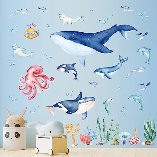 wondever Wandtattoo Unter dem Meer Wale Wandaufkleber Fische Seetang Unterwasserwelt Wandsticker Wanddeko für Kinderzimmer Babyzimmer Badezimmer von wondever