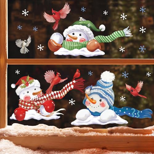 wondever Wandtattoo Weihnachten Schneemann Wandaufkleber Schneeflocken Fensterdeko Wandsticker Wanddeko für Fenstersticker Türen Schaufenster Vitrinen von wondever