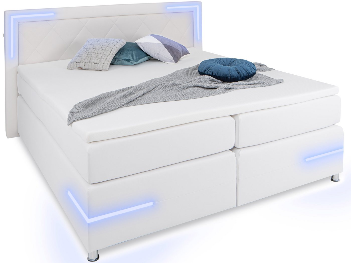 wonello Boxspringbett Arizona, mit LED Beleuchtung und Topper, wahlweise mit Bettkasten von wonello