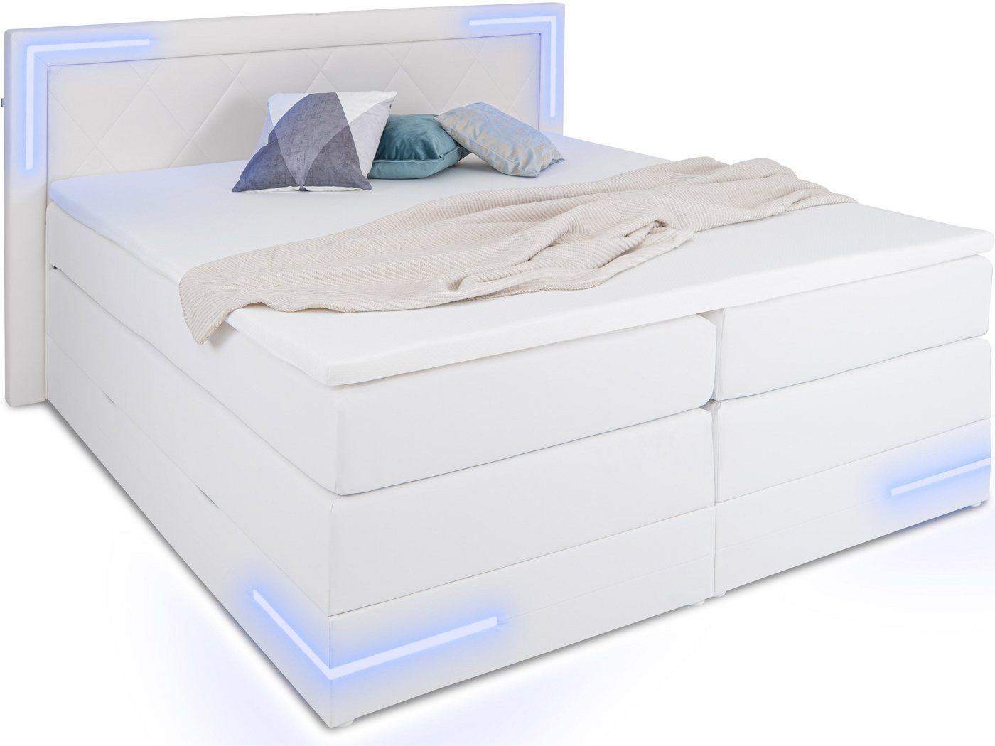 wonello Boxspringbett Arizona, mit LED Beleuchtung und Topper, wahlweise mit Bettkasten von wonello