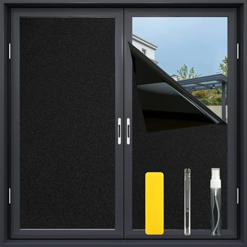 wordmouk Fensterfolien Schwarz Blickdicht selbstklebend Privatsphäre Verdunkelungsfolie ohne Klebstoff fensterfolie Statischer Haftung Milchglasfolie sonnenschutzfolie spiegelfolie Fenster 40 * 200cm von wordmouk