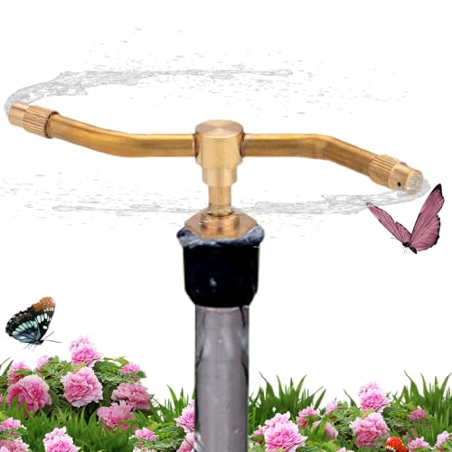 Sprinkler für den Hof – Gartensprinkler, automatischer Sprüher | Bewässerungssystem mit Kupfersprinklerkopf, rotierender Wassersprinkler, Rasensprinkler zur Grasbewässerung (gegabelte Düse) von woudule