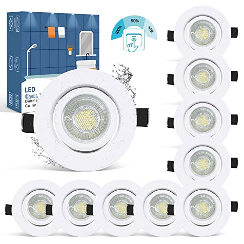 wowatt 10er LED Einbaustrahler 230V Weiß Ultra Flach LED Spots 3 Stufe Dimmbar 7W Ersetzt 70W Halogen Deckeneinbaustrahler 6000K Kaltweiß IP44 Hell 700lm Badeinbaustrahler 68mm Schwenkbar Rund wowatt 10er LED Einbaustrahler 230V Weiß Ultra Flach LED Spots 3 Stufe Dimmbar 7W Ersetzt 70W Halogen Deckeneinbaustrahler 6000K Kaltweiß IP44 Hell 700lm Badeinbaustrahler 68mm Schwenkbar Rund von wowatt