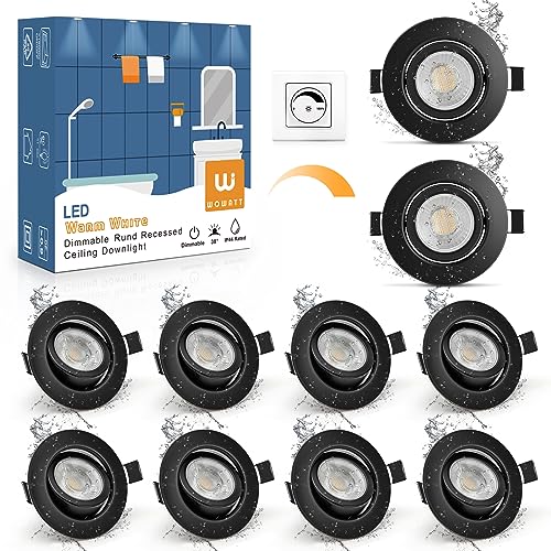 wowatt 10er LED Einbaustrahler Schwarz Dimmbar 5.5W LED Spots 230V Ersetzt 60W Halogen Einbauleuchten IP44 Flach Einbauspots 2800K Warmweiß Hell 600lm Deckenspots Schwenkbar Rund 68mm für Badezimmer wowatt 10er LED Einbaustrahler Schwarz Dimmbar 5.5W LED Spots 230V Ersetzt 60W Halogen Einbauleuchten IP44 Flach Einbauspots 2800K Warmweiß Hell 600lm Deckenspots Schwenkbar Rund 68mm für Badezimmer von wowatt