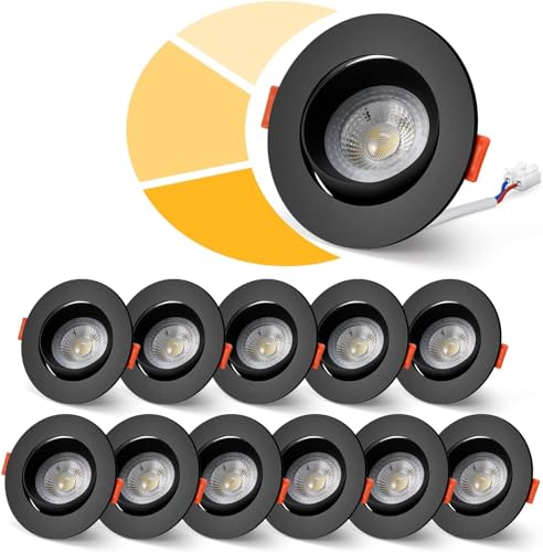 wowatt 12er LED Einbaustrahler 230V Schwarz, 5W LED Spots 3 Stufe Dimmbar Neutralweiß 4000K LED Einbauspots Schwenkbar 480LM Einbauleuchten Flach Loch 68-80mm Deckenspots LED für Küche Wohnzimmer wowatt 12er LED Einbaustrahler 230V Schwarz, 5W LED Spots 3 Stufe Dimmbar Neutralweiß 4000K LED Einbauspots Schwenkbar 480LM Einbauleuchten Flach Loch 68-80mm Deckenspots LED für Küche Wohnzimmer von wowatt
