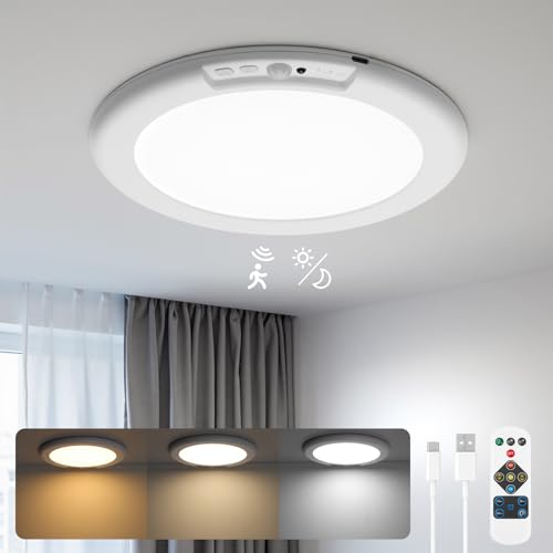 wowatt Deckenlampe mit Bewegungsmelder Innen 19cm 3000K 4500K 6500K LED Deckenleuchte Flache mit Radar Bewegungssensor Batteriebetriebene mit fernbedienung Dimmbar für Flur Küche Badzimmer wowatt Deckenlampe mit Bewegungsmelder Innen 19cm 3000K 4500K 6500K LED Deckenleuchte Flache mit Radar Bewegungssensor Batteriebetriebene mit fernbedienung Dimmbar für Flur Küche Badzimmer von wowatt