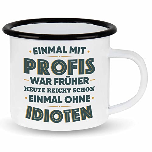 wowshirt Emallie Tasse Einmal mit Profis war Früher Arbeitskollege Büröhumor Baustelle Chef, Farbe:White - Black von wowshirt