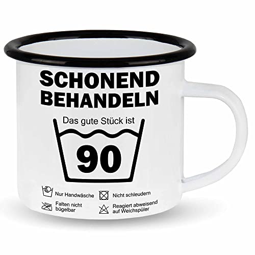 wowshirt Emallie Tasse Schonend Behandeln Das Gute Stück Ist 90 Geschenk zum 90. Geburtstag 90 Jahre, Farbe:White - Black von wowshirt