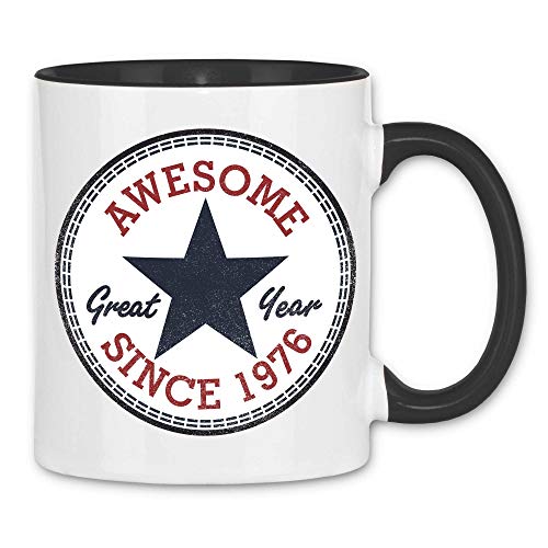 wowshirt Tasse Awesome Since Star Geschenk zum 40. 50. 60. Geburtstag 20-90 Jahre Alt, Farbe:1976 White Black von wowshirt