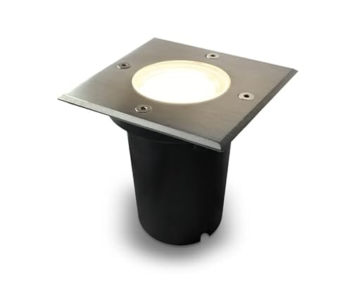 LED Bodeneinbaustrahler Edelstahl Einbauleuchte für den Außenbereich Gartenstrahler Bodenleuchte mit der Schutzart IP67 + LED Leuchtmittel dimmbar warmweiß eckig quad quadratisch GU10 230V von www.conceptrun.de