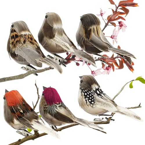 xlwen Künstliche Vögel mit Federn und Clip, 6 Stück Künstliche Vögel Feder Vogel Modell,Mini Vogel Dekofigur,6 Farben Vogel Mit Clip für Handwerk, Garten, Vogel, Partydekorationen von xlwen