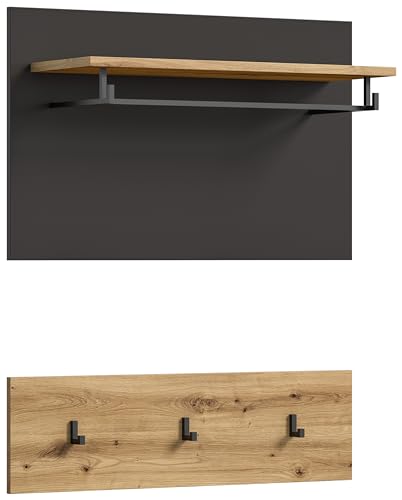 xonox.home Garderobe Canu Garderobenpaneel Wandgarderobe Wandpaneel Flurpaneel Kleiderstange in Front Artisan Eiche Nb., Korpus Basalt grau Nb., Absetzung Artisan Eiche Nb. ca.80x73x27 cm xonox.home Garderobe Canu Garderobenpaneel Wandgarderobe Wandpaneel Flurpaneel Kleiderstange in Front Artisan Eiche Nb., Korpus Basalt grau Nb., Absetzung Artisan Eiche Nb. ca.80x73x27 cm von xonox.home