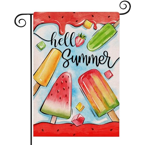 Hello Summer Gartenflagge, doppelseitig, 30,5 x 45,7 cm, Farbe: Eiscreme, Wassermelone, Zuhause, Outdoor, Hofflagge, Dekoration von xuzhiyuan