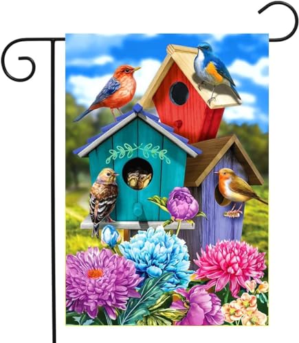 Willkommens-Sommer-Vogel Farbe Blume Hortensie Magritte doppelseitige Leinen-Gartenflagge 30,5 x 45,7 cm für Zuhause, Outdoor, Hof, Haus, Dekoration, Gartenflagge, Hortensien, Vogel von xuzhiyuan