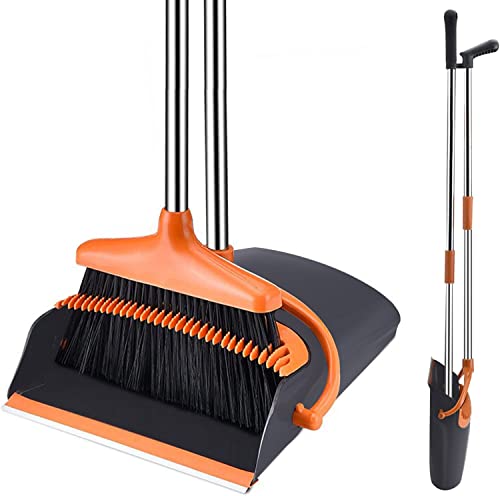 Besen und Kehrschaufel Set, Kehrmaschine und Kehrschaufel Combo mit 137cm Langem Griff für abnehmbares und klappbares Besen für die Bodenreinigung in Küche, Haushalt (orange) von yiyicas