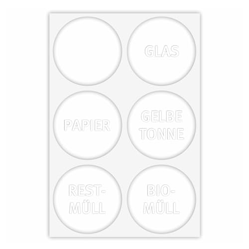 6 klare Mülleimer-Aufkleber zur Mülltrennung I Sticker-Set rund für Alt-Glas Papier gelbe Tonne Restmüll Biomüll und blanko Etikett I hin_305 von younikat