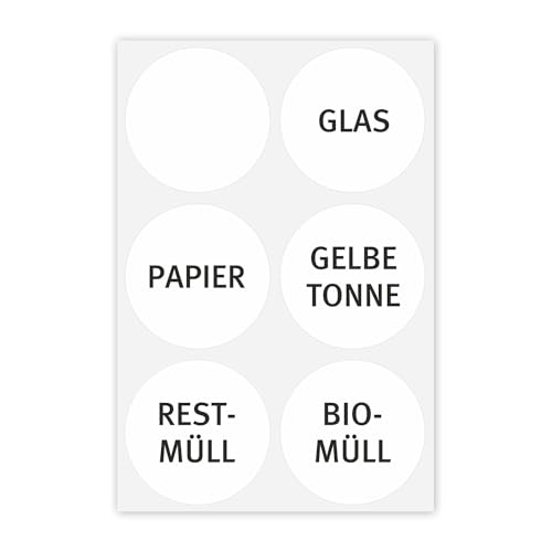 6 schlichte Mülleimer-Aufkleber zur Mülltrennung I Sticker-Set rund für Alt-Glas Papier gelbe Tonne Restmüll Biomüll und blanko Etikett I hin_306 von younikat
