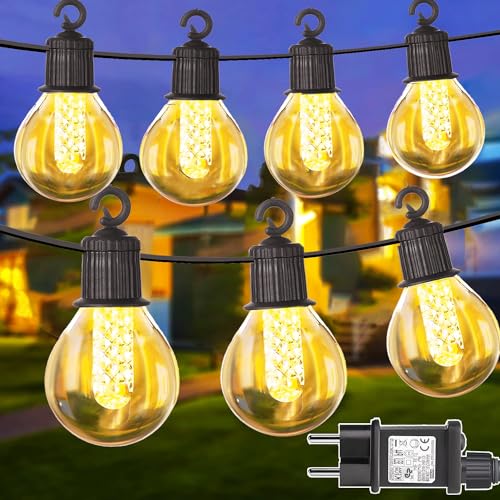 yowin Lichterkette Außen 12M Outdoor Lichterkette Strom Mit 30 Bruchsichen Glühbirnen, 8 Modi IP65 Wasserdicht Lichterkette Glühbirnen Außen für Garten, Terrasse, Hochzeiten, Balkon, Party Deko von yowin