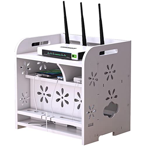 yudPinn Aufbewahrungsbox für WLAN-Router, Aufbewahrungsboxen für Kabel und Netzstecker, schwebendes Regal, multifunktionales Lagerregal mit Tür (weiß, 30 x 23 x 30 cm) von yudPinn