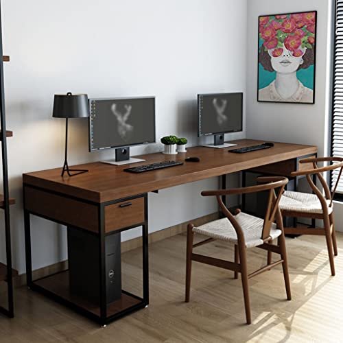 yudPinn Bürotisch Home Office Computertisch aus Vollmassivholz, 5 cm Dicker Lerntisch aus Massivholz, Konferenztisch mit Regal und Hauptrahmen (160 x 70 x 75 cm) von yudPinn