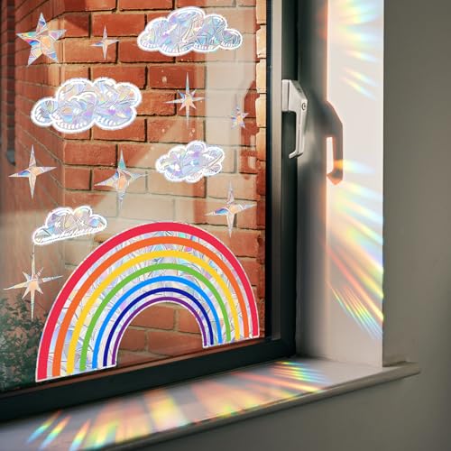 Regenbogen Fensterbilder Prisma Fensteraufkleber Regenbogen Folie Fenster Suncatcher Sticker Vogelschutz Regenbogen Prism Fenster Abziehbilder Vögel Sonnenfänger für Fensterfolie Glasscheiben von yue