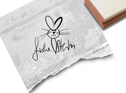 Stempel Frohe Ostern, Hase mit Herz - Osterstempel Textstempel Osterkarten Geschenkanhänger Osterdeko Basteln Tischdeko Scrapbook - zAcheR-fineT von zAcheR-fineT-design