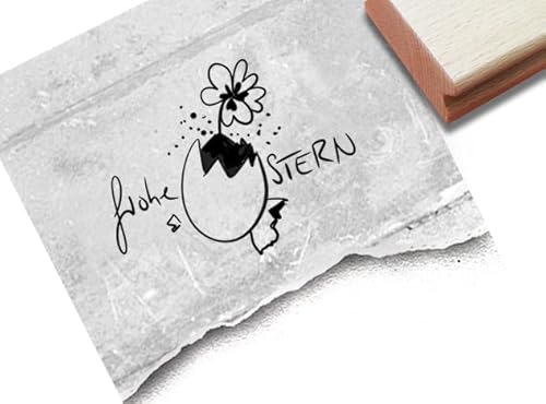 Stempel Frohe Ostern mit Osterei und Kleeblatt - Osterstempel Textstempel Osterkarten Geschenkanhänger Osterdeko Tischdeko Scrapbook - zAcheR-fineT von zAcheR-fineT-design