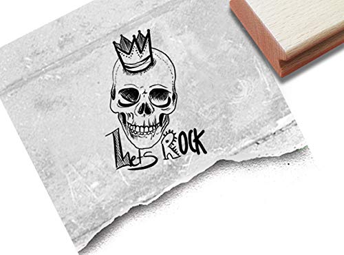 Stempel Let's Rock, Skull with crown, Totenkopf Schädel mit Krone - Motivstempel Halloween Karten Basteln Scrapbook Bullet Journal Deko - zAcheR-fineT (mittel ca. 49 x 68 mm) von zAcheR-fineT-design