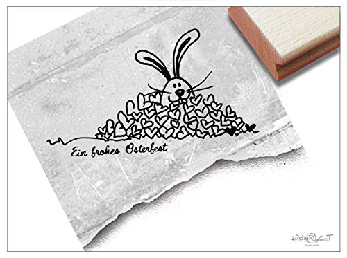 Stempel Osterstempel EIN FROHES OSTERFEST Hase im Herzhaufen - Textstempel zu Ostern, Karten Geschenkanhänger Geschenk Osterdeko - zAcheR-fineT von zAcheR-fineT-design