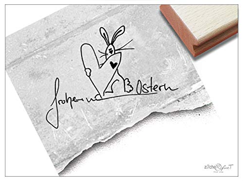 Stempel Osterstempel FROHE OSTERN, Hase mit Herz - Textstempel Handschrift, für Ostergrüße Karten Geschenkanhänger Geschenk Osterdeko - zAcheR-fineT von zAcheR-fineT-design