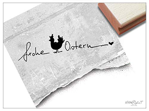 Stempel Osterstempel FROHE OSTERN mit Huhn, Handschrift - Textstempel für Ostergrüße Karten Geschenkanhänger Geschenk Osterdeko - zAcheR-fineT von zAcheR-fineT-design