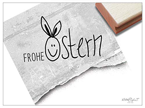 Stempel - Osterstempel FROHE OSTERN mit niedlichem Gesicht vom Osterhasen - Textstempel für persönliche Ostergrüße - Schriftstempel/Typostempel von zAcheR-fineT von zAcheR-fineT-design