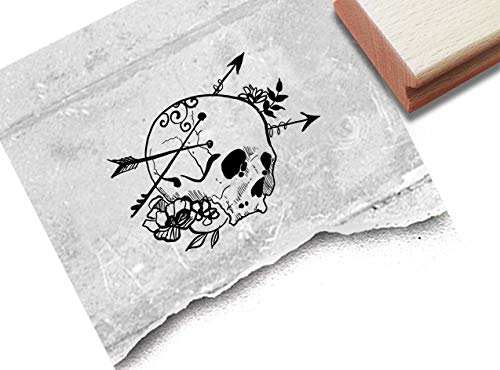 Stempel Skull Totenkopf Schädel mit Blumen und Pfeilen - Motivstempel Halloween Karten Basteln Scrapbook Bullet Journal Kunst Deko - zAcheR-fineT (mittel ca. 69 x 65 mm) von zAcheR-fineT-design
