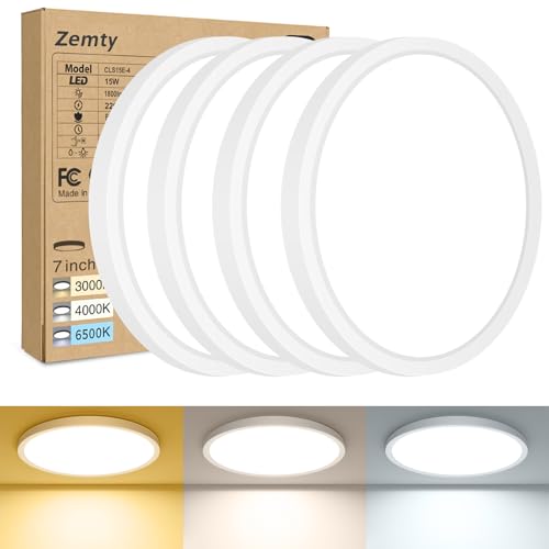 zemty 4Stück/3Farben 3000/4000/6500K LED Deckenleuchte Flach, 15W 1800LM Ø18cm Deckenleuchten, Rund Ultra Dünn Deckenlampe LED Lampen Deckenlampen,Deckenbeleuchtung für Badezimmer,Küche,Schlafzimmer von zemty