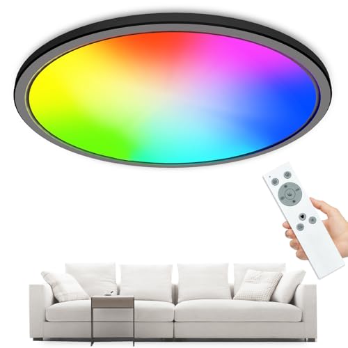 zemty LED Deckenleuchte Dimmbar mit Fernbedienung,24W 3200LM RGB Flach deckenlampe Farbwechsel,4000K Rund Modern Lampe für Wohnzimmer Schlafzimmer Kinderzimmer Bad Küche von zemty