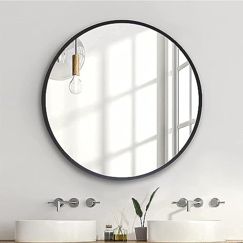 zenmag Spiegel Rund, 60x60 cm Wandspiegel Rund mit hochwertigen Schwarz Metallrahmen, Badezimmerspiegel, Moderner Design großer Spiegel, für Diele, Badezimmer, Wohnzimmer und Mehr von zenmag