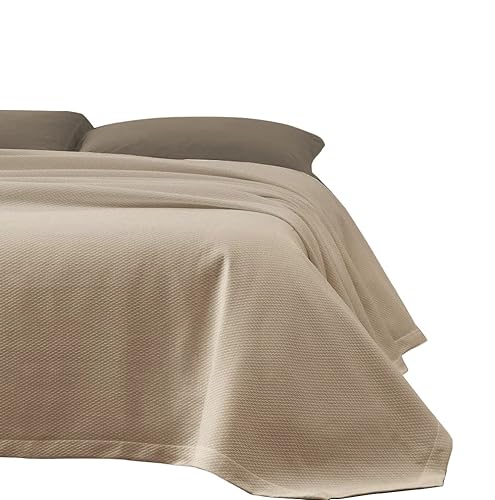 Zerobed | Jacquard-Tagesdecke für Doppelbett aus Baumwolle, Gewebe Barren | Einfarbig | 100% Baumwolle | Taupe von zer0bed