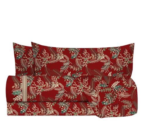 zer0bed, Berry Bettwäsche-Set für Doppelbett, hergestellt in Italien, 100% Baumwolle, Rot, Spannbettlaken, 1 Paar Kissenbezüge von zer0bed