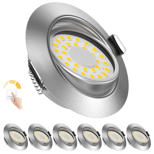 zexhy LED Einbaustrahler 230V Flach LED Spots 3 stufe Dimmbar 6W IP44 Bad Einbauleuchten Deckenspots Deckenstrahler,3000K Schwenkbar Einbauspots für Badezimmer Küche Wohnzimmer,6er Set von zexhy