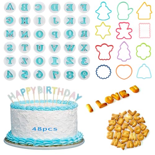 zhongguoqiaomao 48 Pcs Ausstecher Buchstaben Zahlen Fondant Ausstechformen Alphabet Kuchenformen Großbuchstaben Digitale Form Mini Kunststoff Backzubehör Backen DIY Kuchen Kekse Stempel Auswerfe von zhongguoqiaomao