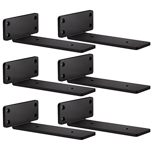 zhongko Regalhalterung 6Pcs Schwerlastwinkel 8 Zoll für Holz Diele Regalträger Schwarz Schwerlast Metall L Regalbrett Halterung für Wand Montiert (Schwarz, 8in-6pcs) von zhongko