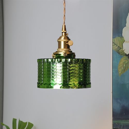 zhxinashu Grünes Deckenlampe Glas, Pendelleuchte Vintage Industrie, Pendelleucht Glas, Esstisch Lampe, Deckenlampe e27 für Innen Küche Badezimmer Schlafzimmer, Dia 15.5cm von zhxinashu