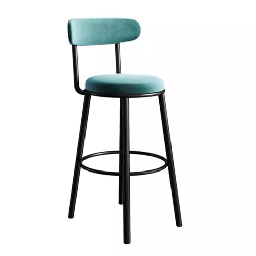 zxhrybh Barstühle, mit Samt Gepolsterte Barhocker, mit Barhocker mit Lehne und Barstuhl mit Schwarzen Metallbeinen, für Kücheninsel, Bar, Frühstücksladen (Color : Blue) von zxhrybh